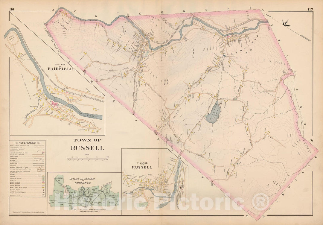 Historic Map : Atlas of Hampden County, Massachusetts, Russell 1894 , Vintage Wall Art