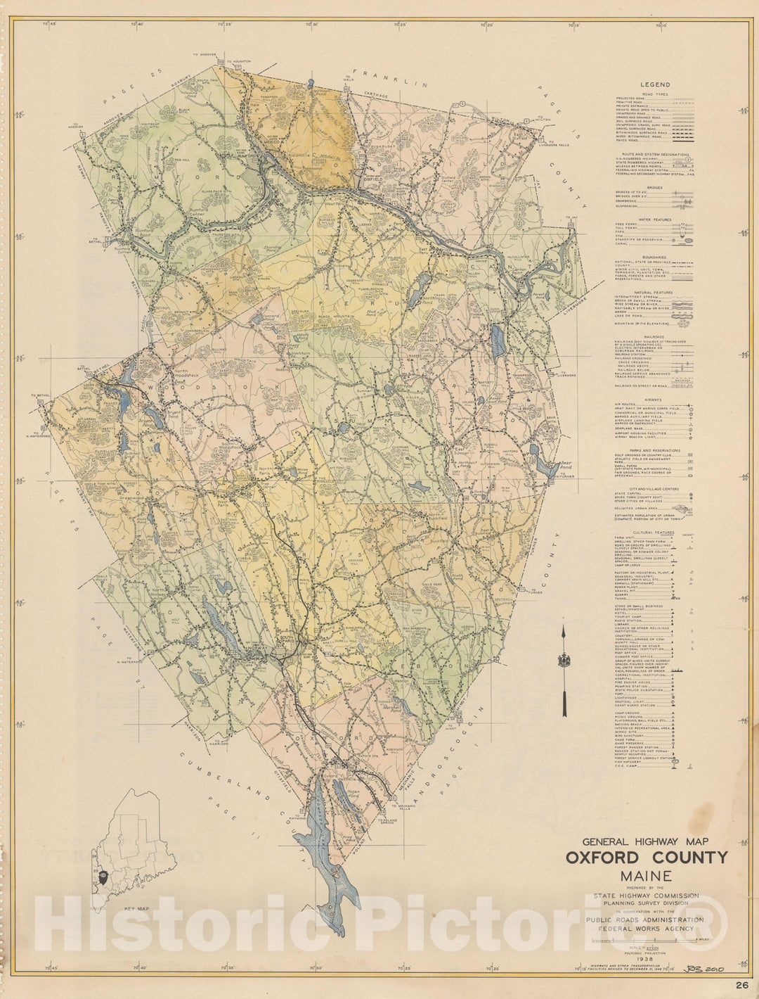 Historic Map : Maine General Highway County Maps, Oxford 1938 Plate 026 , Vintage Wall Art