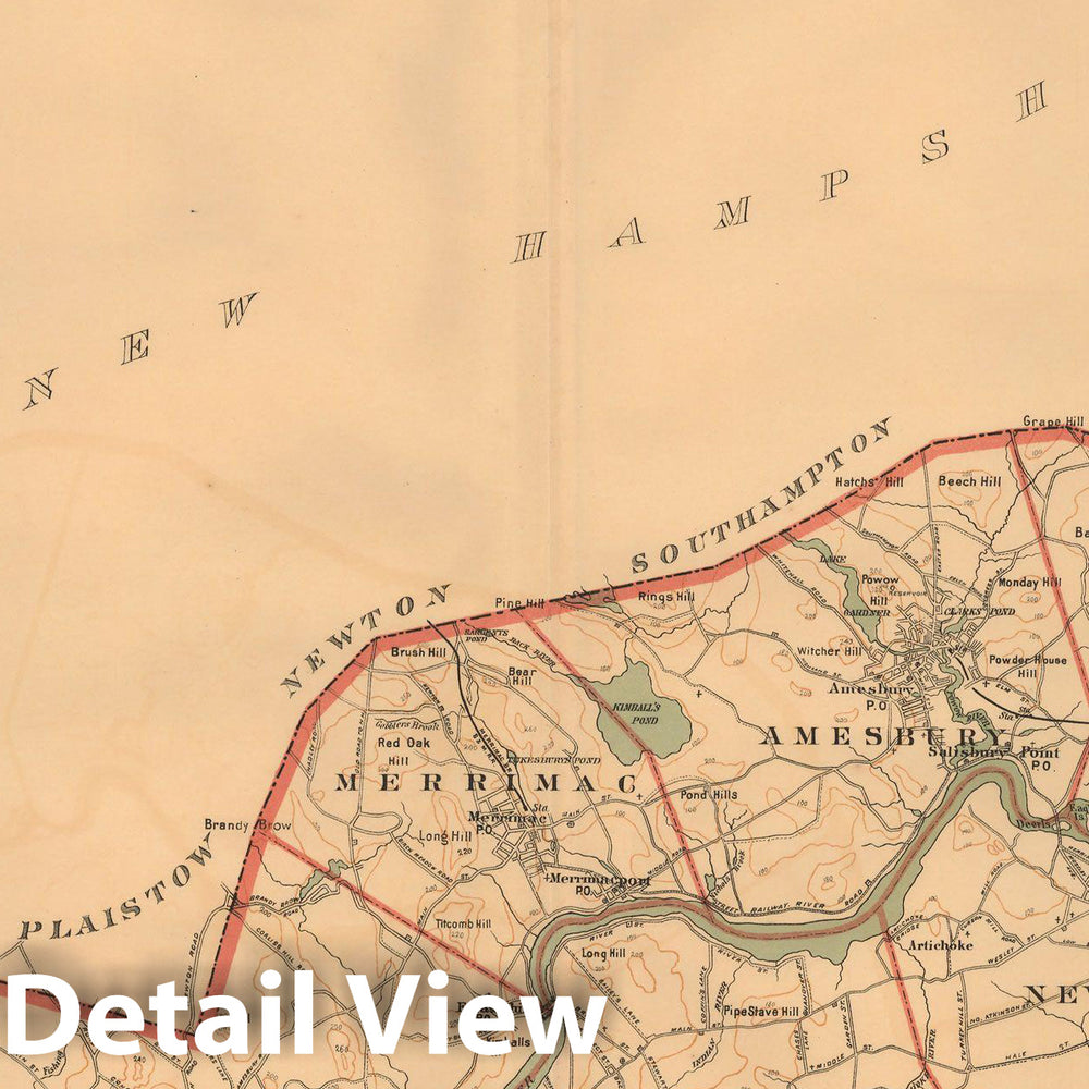 Historic Map : Atlas of Massachusetts, Northern Essex County 1891 , Vintage Wall Art