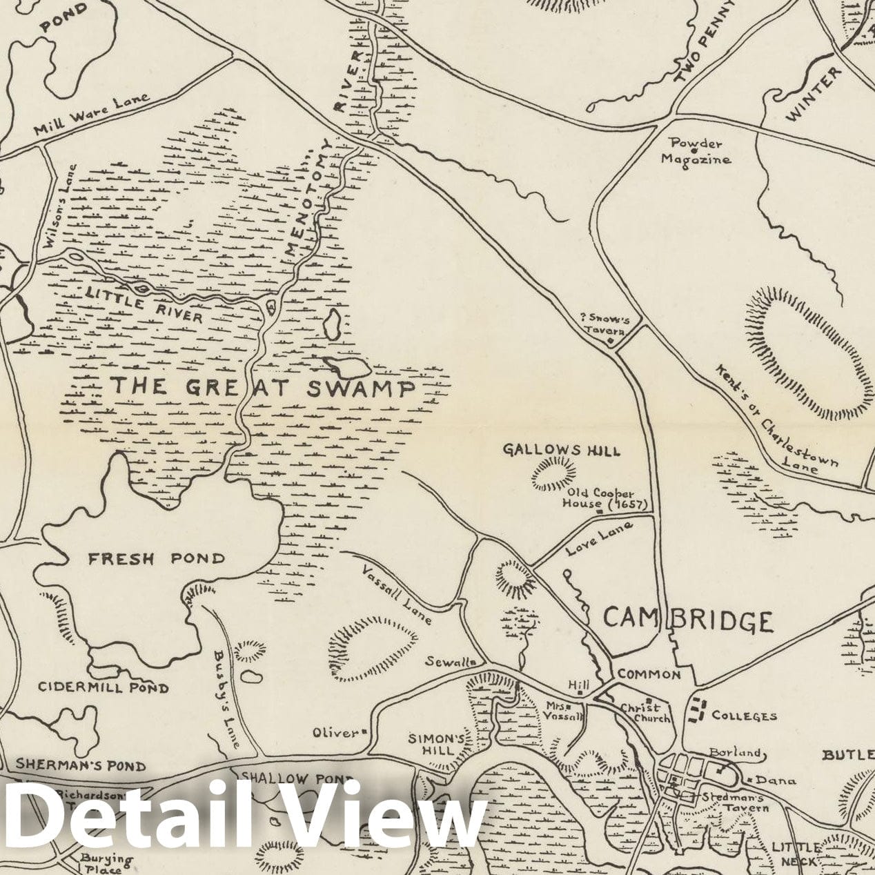 Historic Map : Cambridge & Vicinity if Revolutionary Times 1777 , Vintage Wall Art