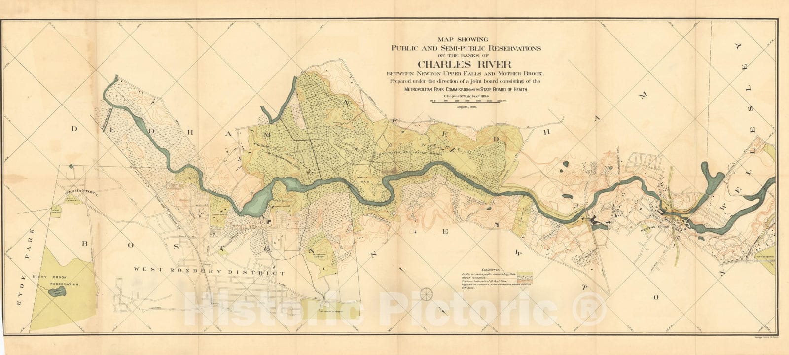 Historic Map : Boston & Dedham & Needham & Newton 1896 , Vintage Wall Art