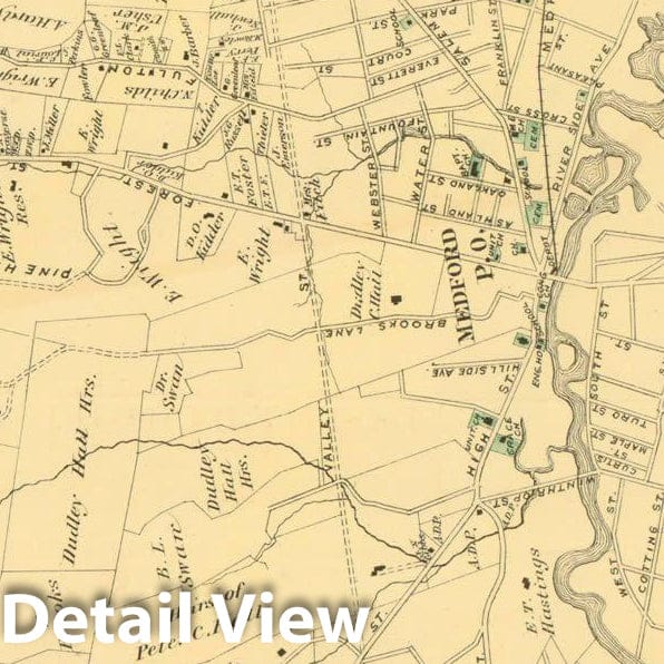 Historic Map : County Atlas of Middlesex Massachusetts, Medford 1875 , Vintage Wall Art