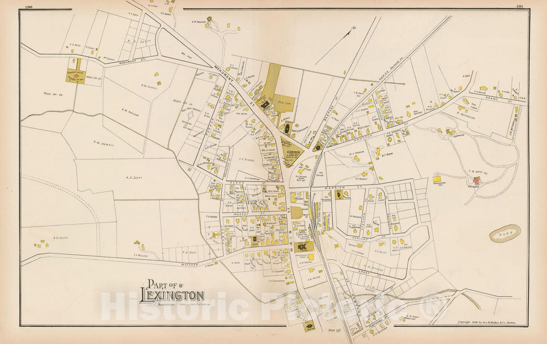 Historic Map : Atlas of Middlesex County, Massachusetts, Lexington 1889 , Vintage Wall Art