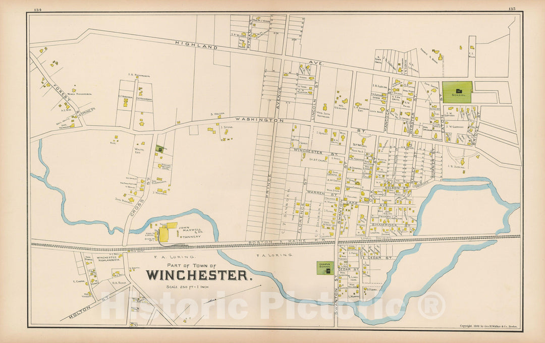 Historic Map : Atlas of Middlesex County, Massachusetts, Winchester 1889 , Vintage Wall Art