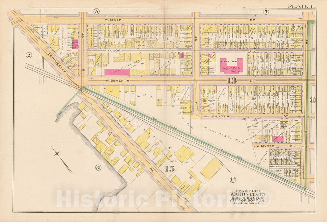 Historic Map : Atlas of South Boston, South Boston 1891 Plate 011 , Vintage Wall Art