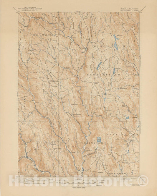 Historic Map : USGS 7.5 Minute Sheets and Quadrangles, Chesterfield & Huntington & Worthington 1944 Topographic Map , Vintage Wall Art