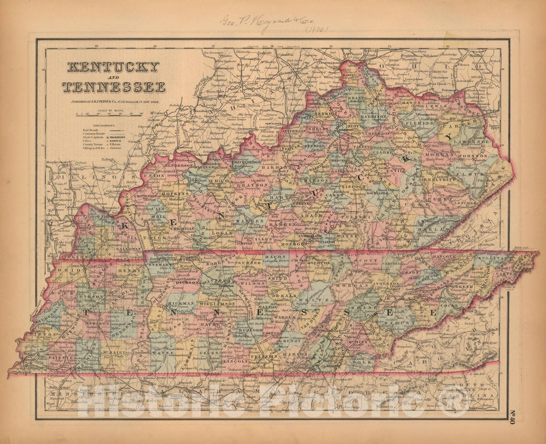 Historic Map : Kentucky & Tennessee 1857 , General Atlas (Of The World) , Vintage Wall Art
