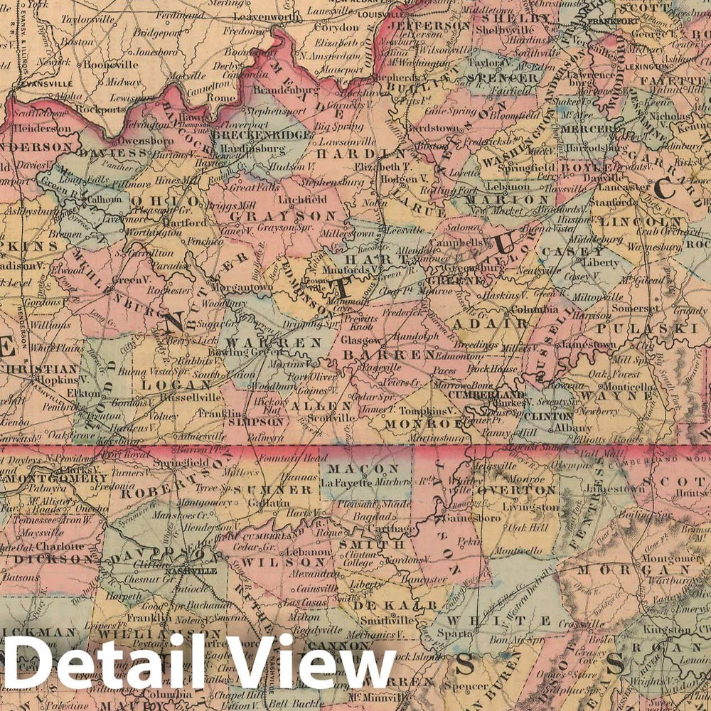 Historic Map : Kentucky & Tennessee 1857 , General Atlas (Of The World) , Vintage Wall Art