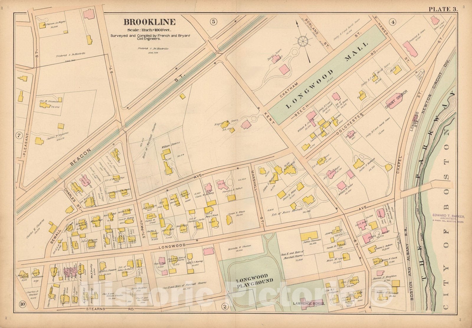 Historic Map : Atlas Town of Brookline, Brookline 1897 Plate 003 , Vintage Wall Art