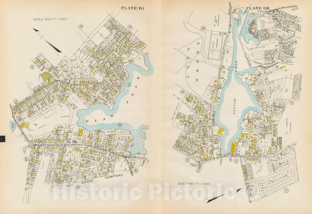 Historic Map : Atlas of Lynn, Nahant & Swampscott, Lynn 1924 Plate 013 , Vintage Wall Art