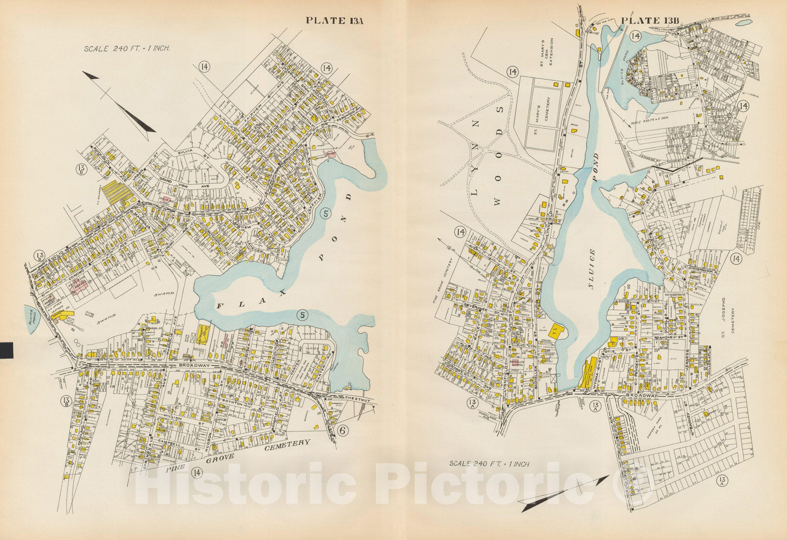 Historic Map : Atlas of Lynn, Nahant & Swampscott, Lynn 1924 Plate 013 , Vintage Wall Art