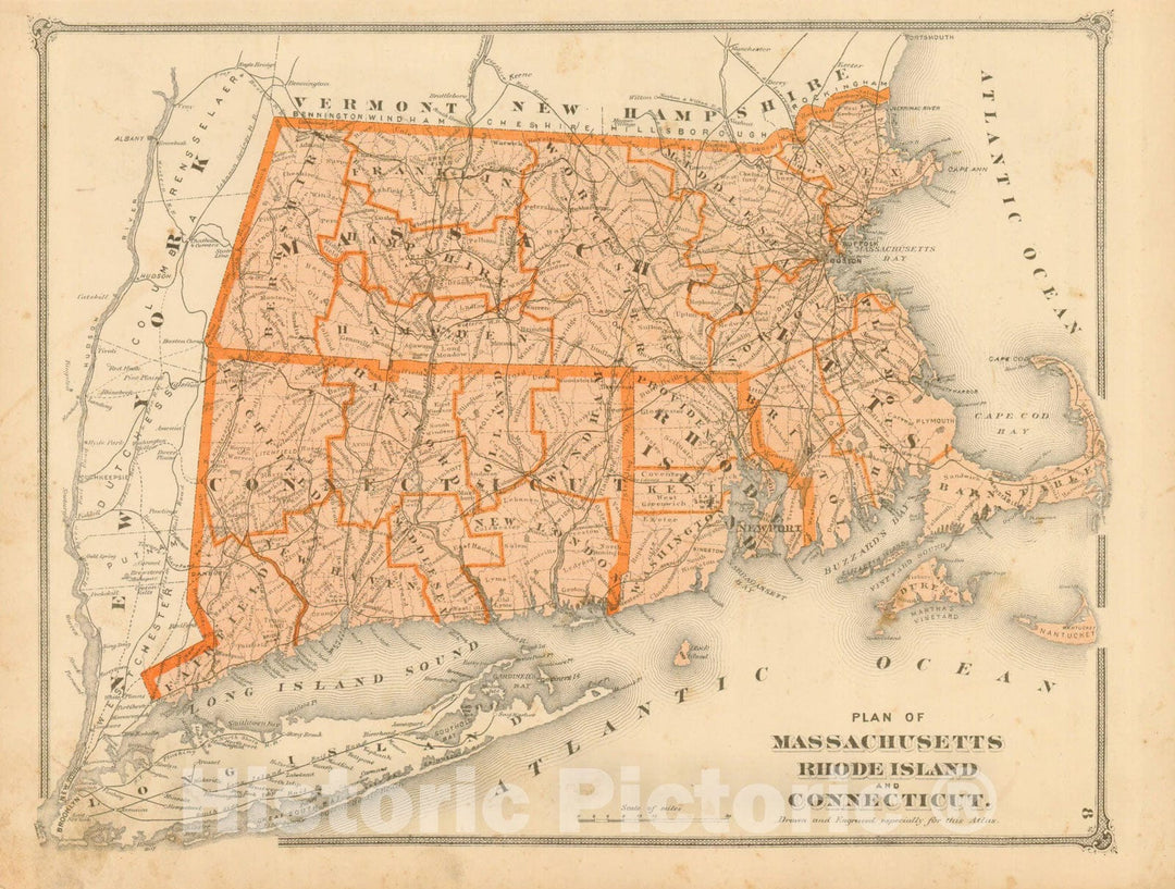 Historic Map : County Atlas of Middlesex Massachusetts, Connecticut & Massachusetts & Rhode Island 1875 , Vintage Wall Art