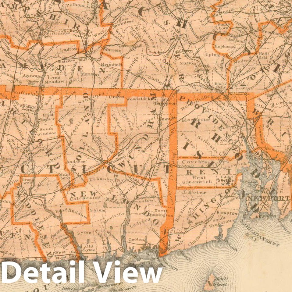 Historic Map : County Atlas of Middlesex Massachusetts, Connecticut & Massachusetts & Rhode Island 1875 , Vintage Wall Art