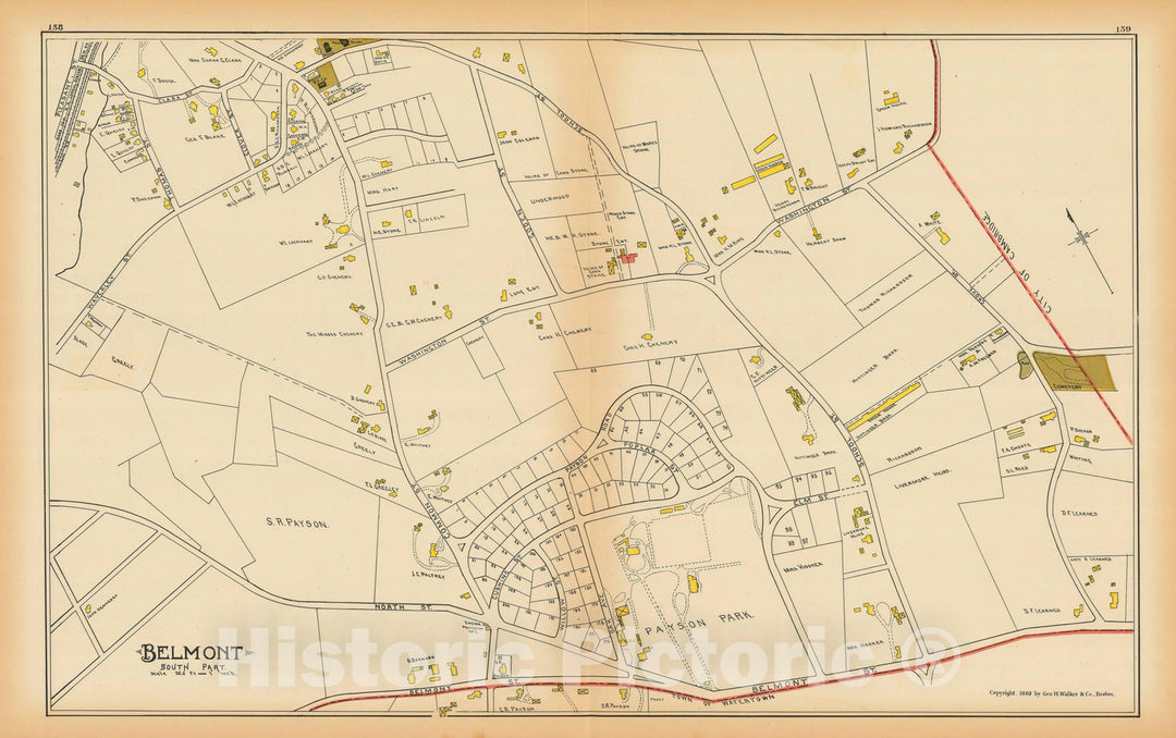 Historic Map : Atlas of Middlesex County, Massachusetts, Belmont 1889 , v2, Vintage Wall Art