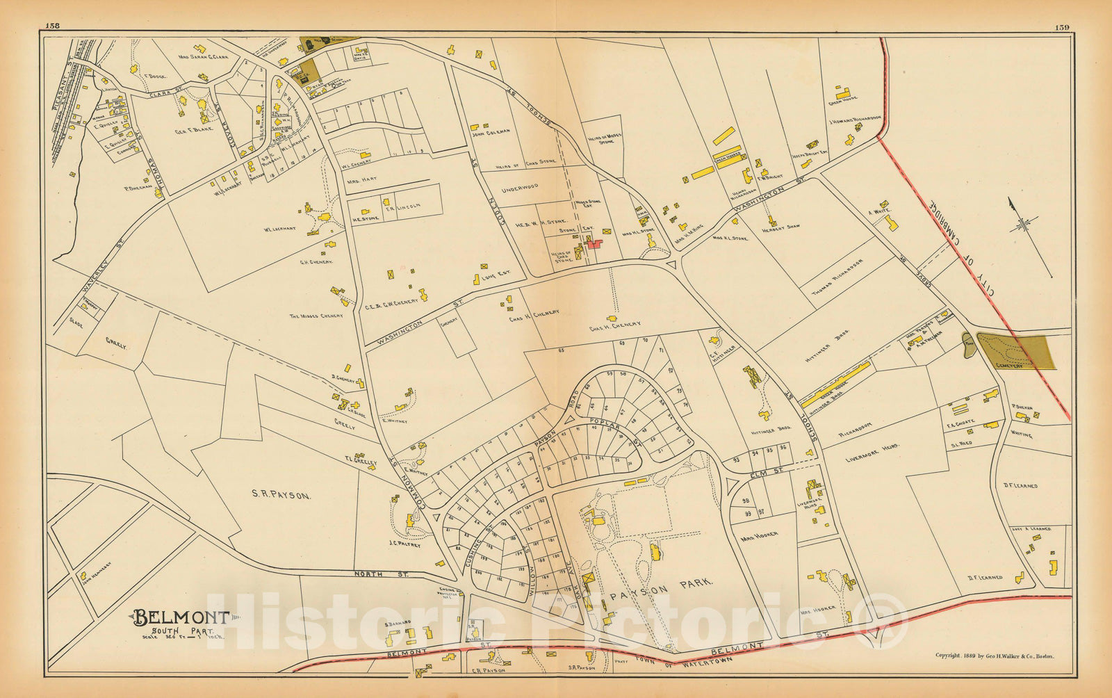 Historic Map : Atlas of Middlesex County, Massachusetts, Belmont 1889 , v2, Vintage Wall Art