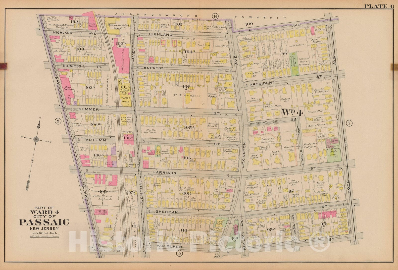 Historic Map : Atlas City of Passaic and Acquackanon Township County New Jersey 1916 Plate 006 , Vintage Wall Art