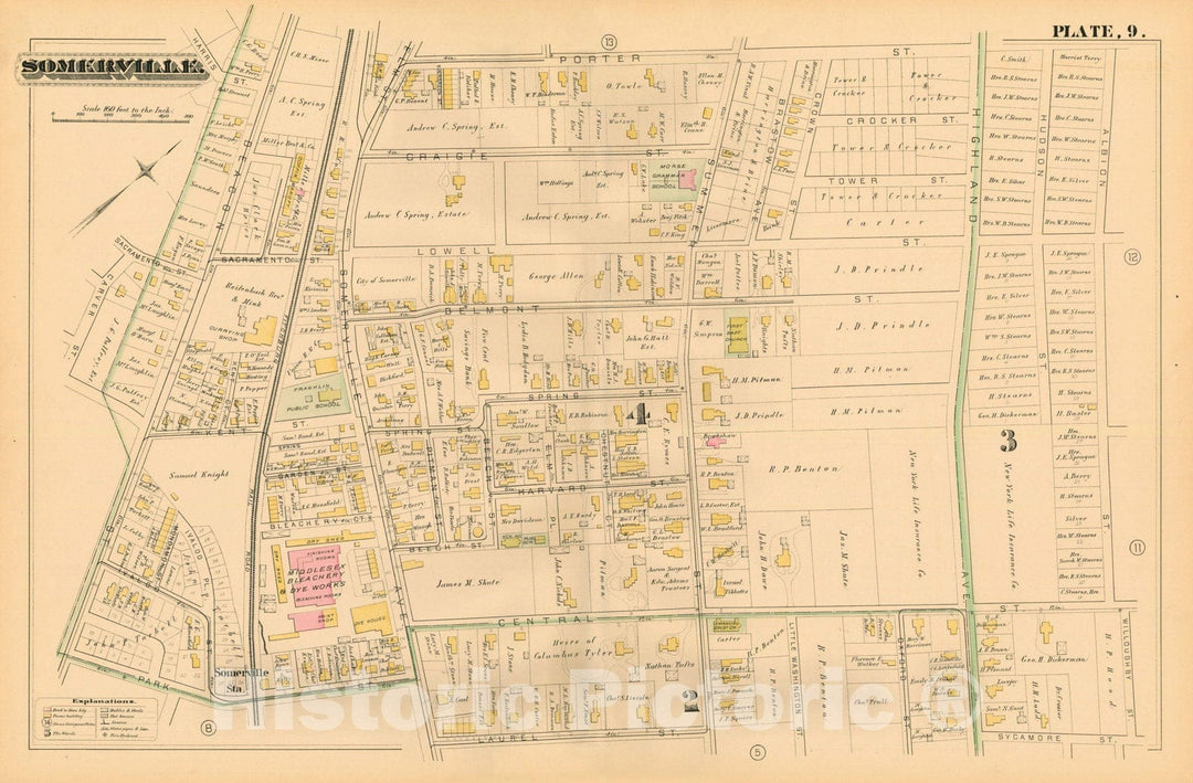 Historic Map : Atlas of Somerville Massachusetts, Somerville 1884 Plate 009 , Vintage Wall Art