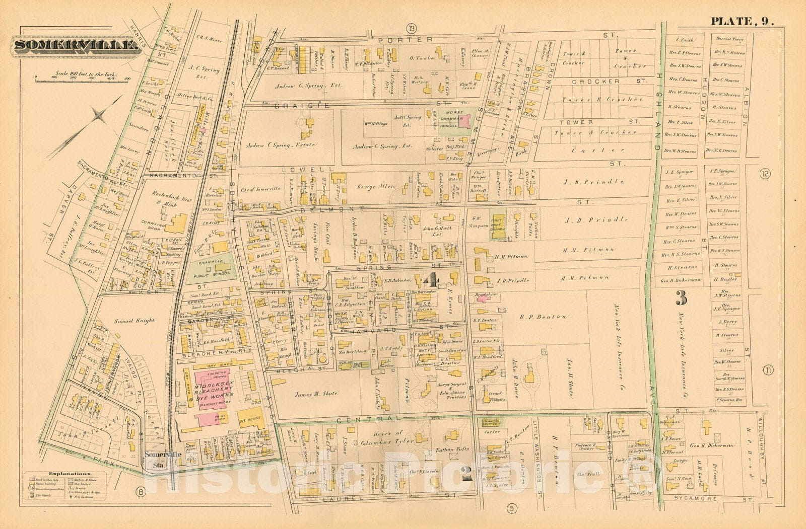 Historic Map : Atlas of Somerville Massachusetts, Somerville 1884 Plate 009 , Vintage Wall Art