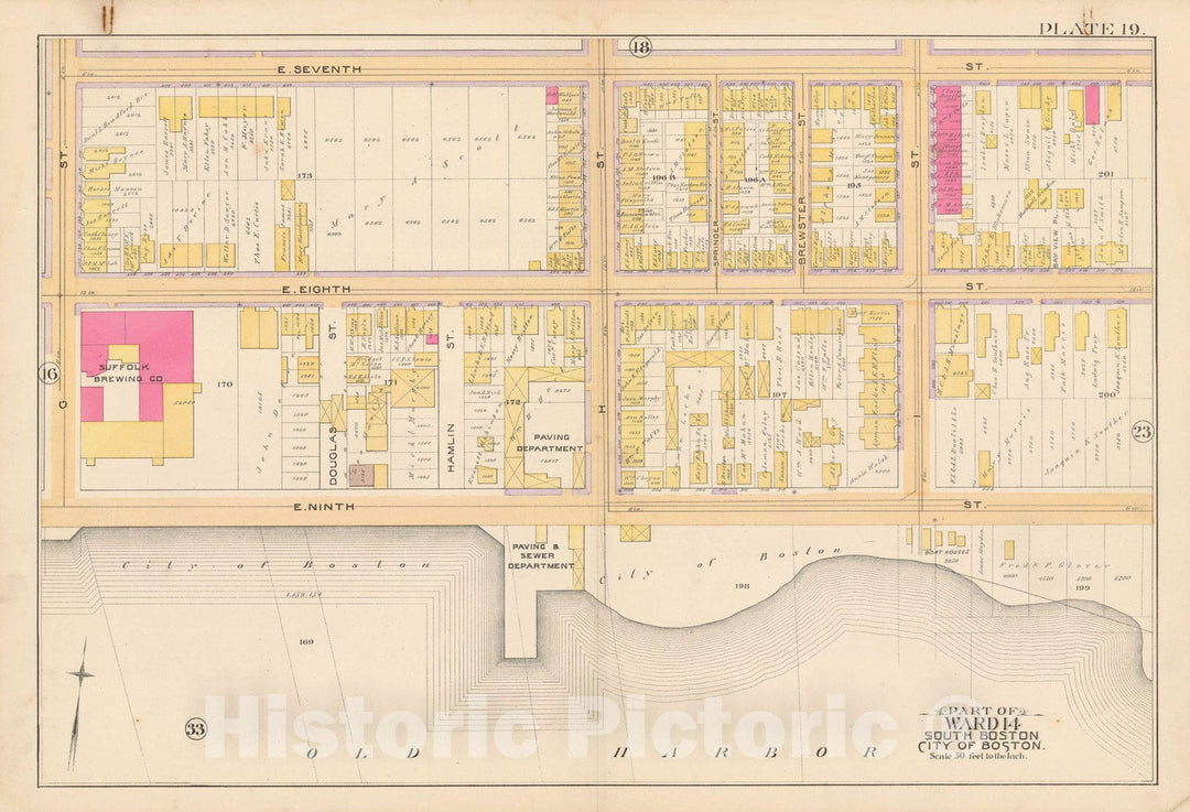 Historic Map : Atlas of South Boston, South Boston 1891 Plate 019 , Vintage Wall Art