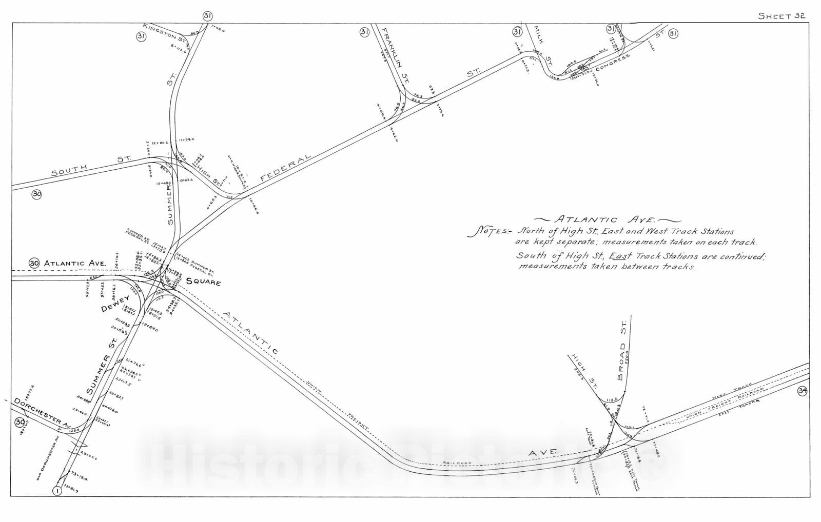 Historic Map : Boston Elevated Railway Track Plans, Boston 1899-1915 Plate 032 , Vintage Wall Art