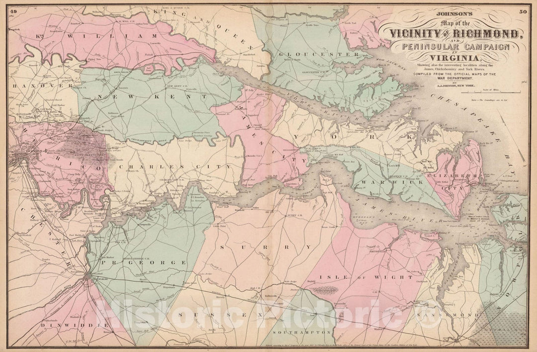 Historic Map : Family Atlas World, Richmond 1873 , Vintage Wall Art