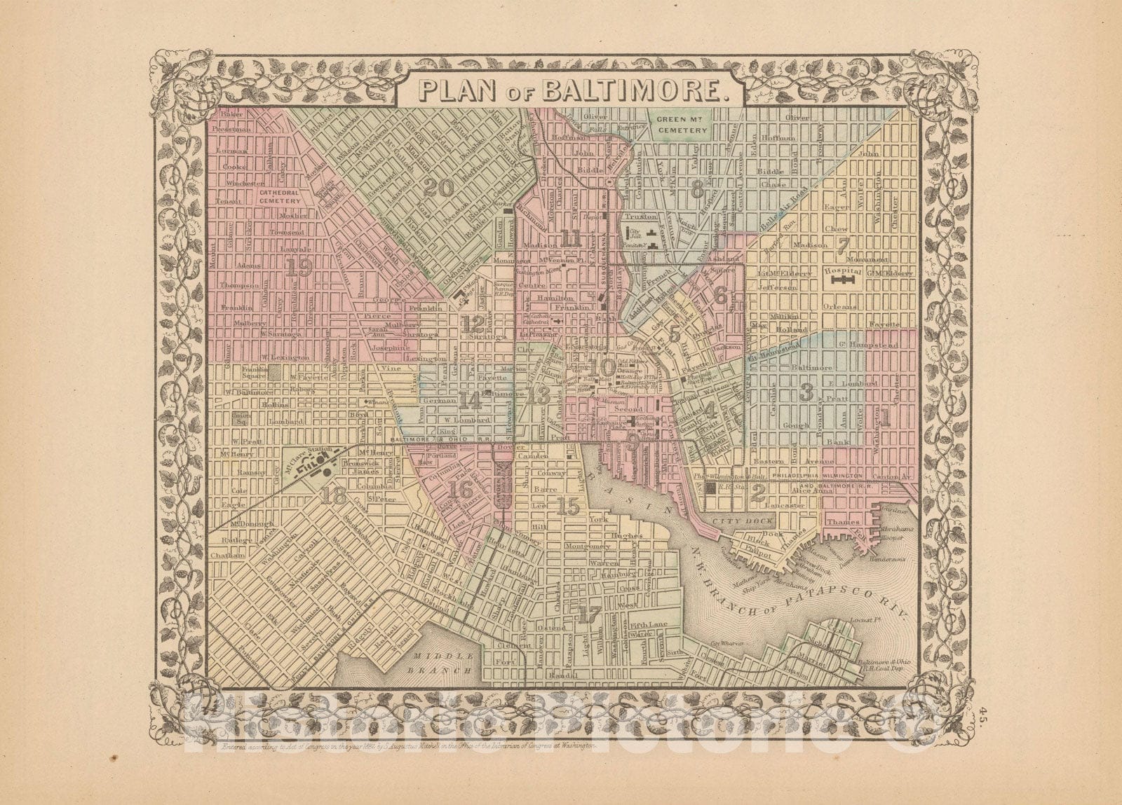Historic Map : Baltimore 1882 , Mitchell's New General Atlas , Vintage Wall Art