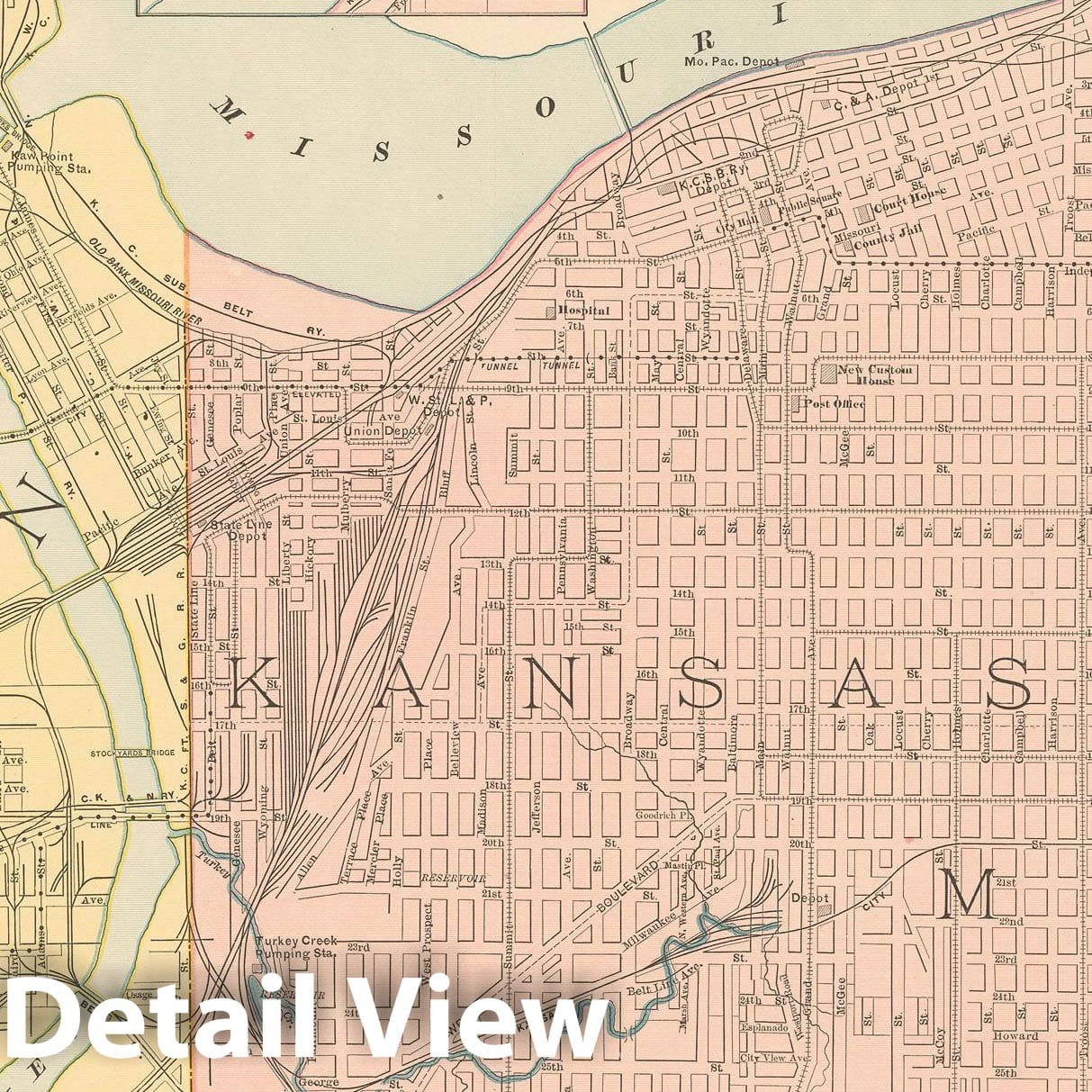Historic Map : Kansas City 1894 , Vintage Wall Art