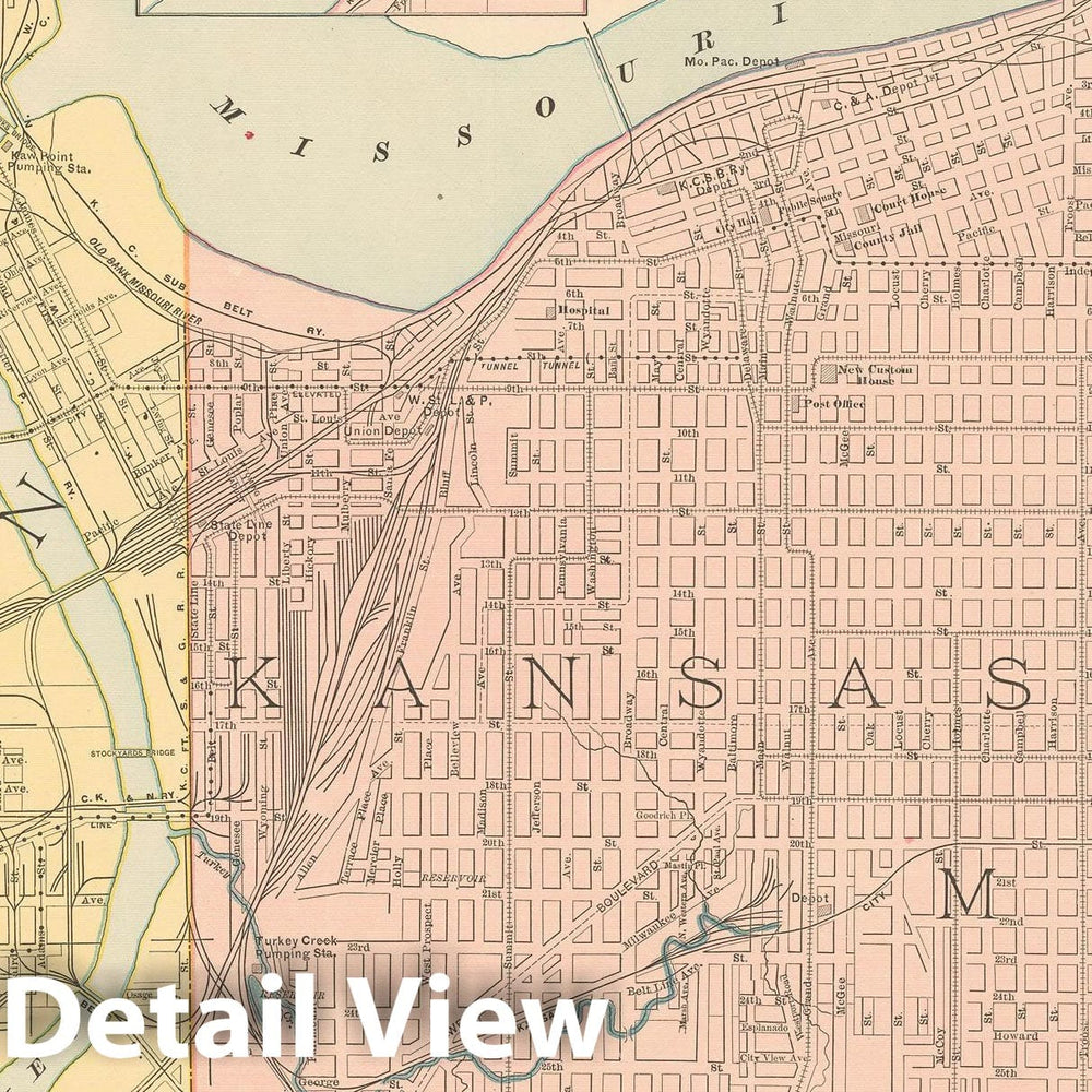 Historic Map : Kansas City 1894 , Vintage Wall Art