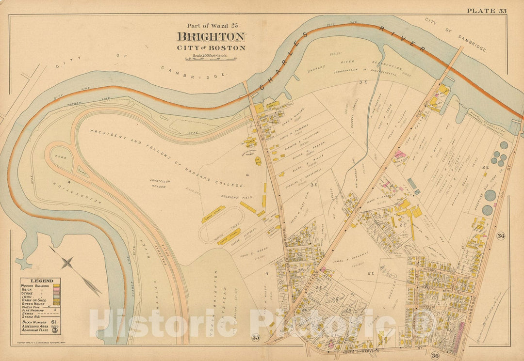 Historic Map : Atlas of Dorchester, West Roxbury and Brighton, Allston 1899 Plate 033 , Vintage Wall Art