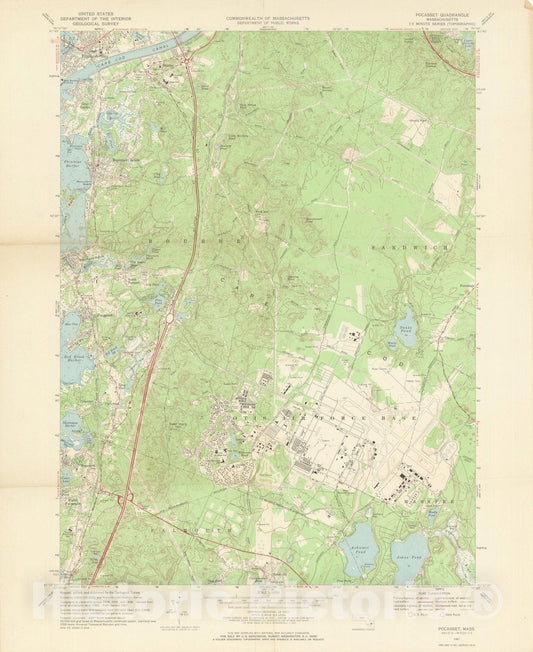 Historic Map : USGS 7.5 Minute Sheets and Quadrangles, Bourne & Pocasset & Sandwich 1967 Topographic Map , Vintage Wall Art