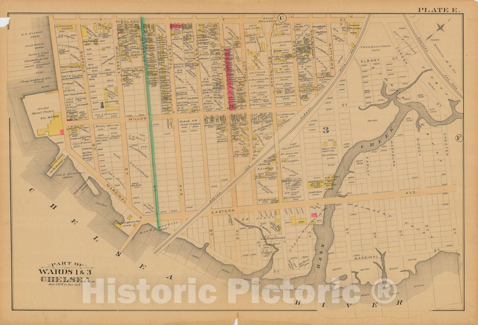Historic Map : Atlas City of Chelsea and the Towns of Revere and Winthrop 1886 Plate E , Vintage Wall Art