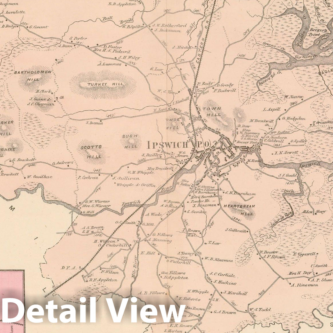 Historic Map : Atlas of Essex County Massachusetts, Ipswich 1872 , Vintage Wall Art