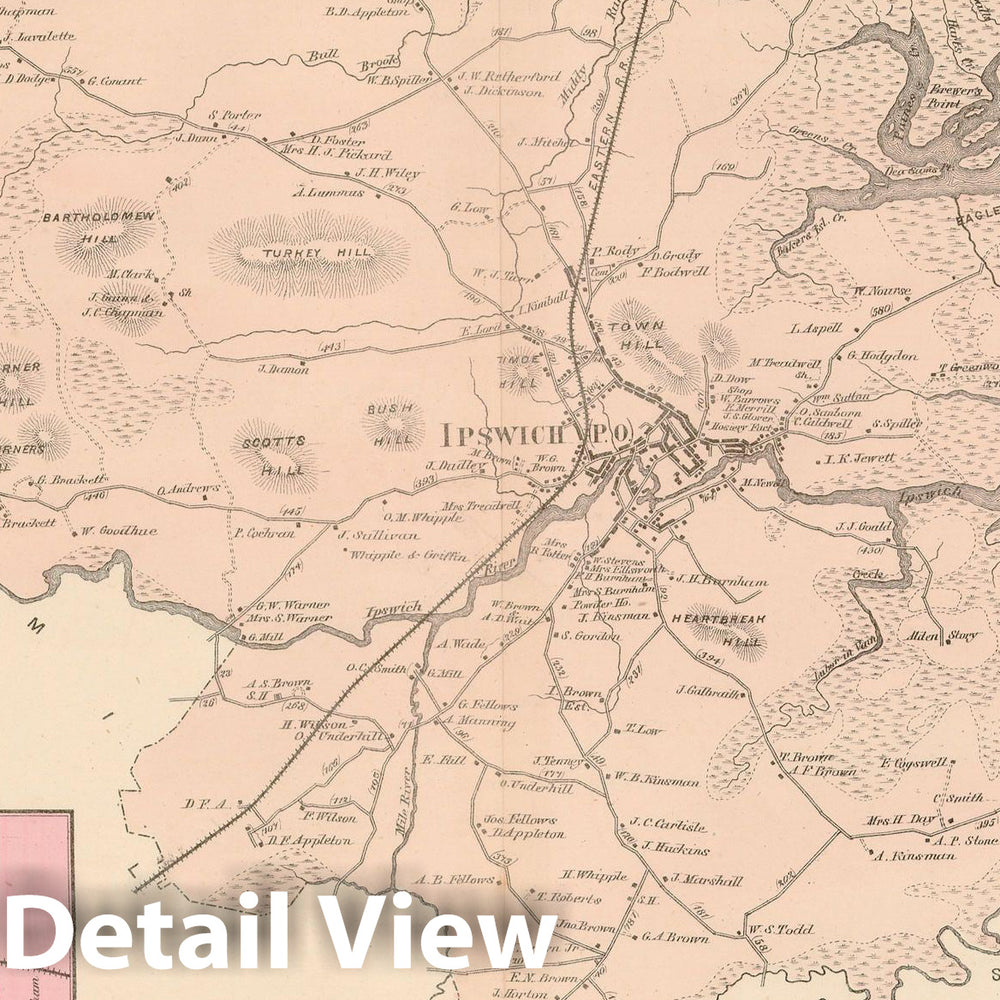 Historic Map : Atlas of Essex County Massachusetts, Ipswich 1872 , Vintage Wall Art
