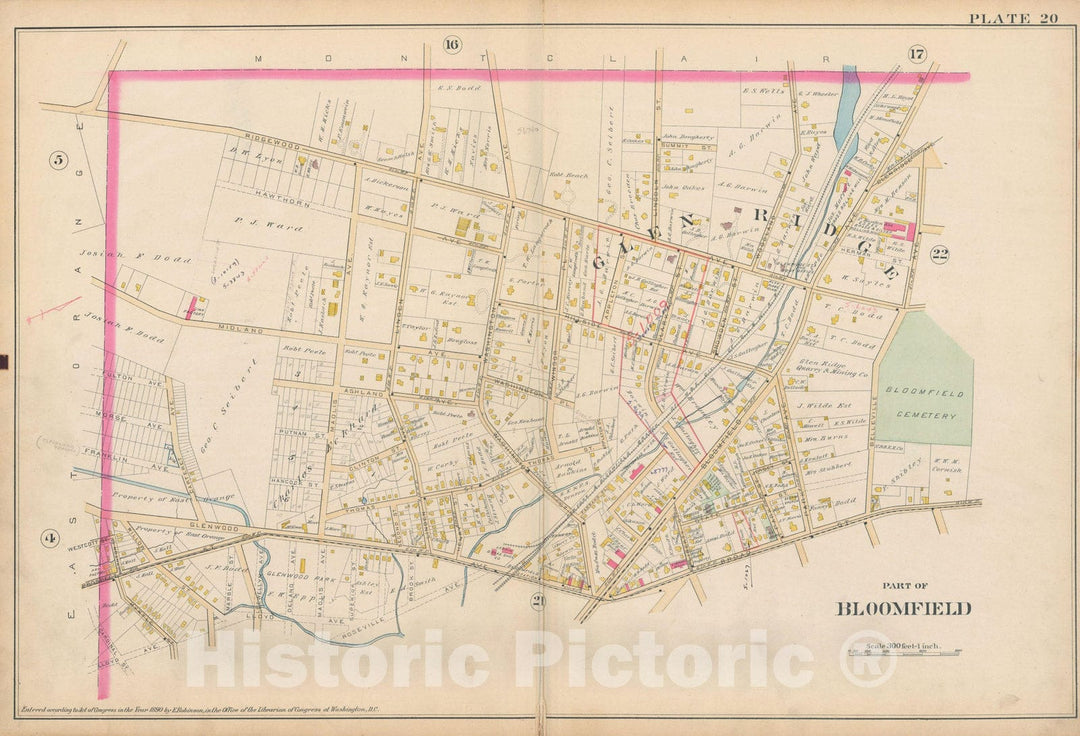 Historic Map : Atlas of Essex County, New Jersey, Bloomfield 1890 Plate 020 , Vintage Wall Art
