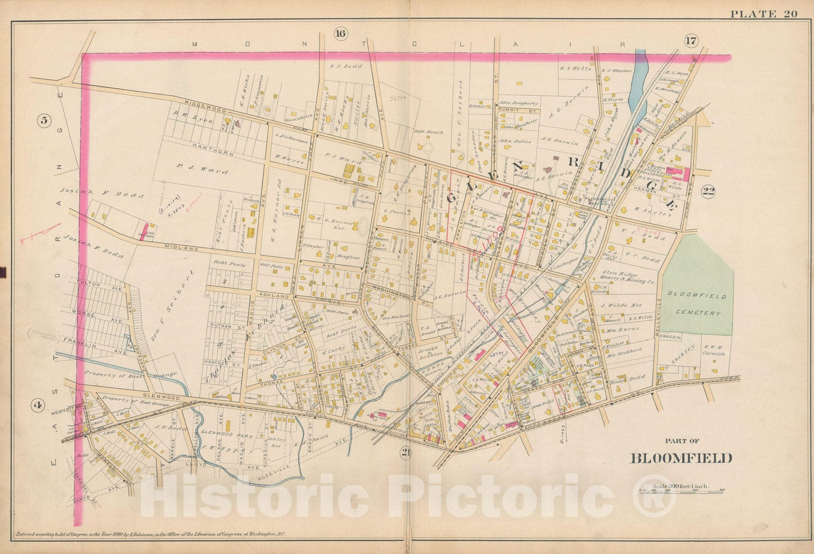 Historic Map : Atlas of Essex County, New Jersey, Bloomfield 1890 Plate 020 , Vintage Wall Art
