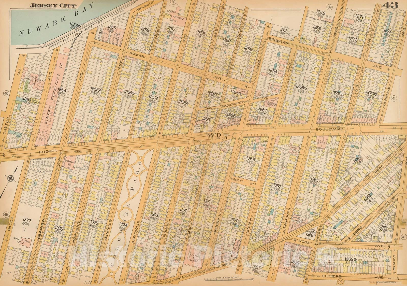 Historic Map : Plat Book of Jersey City, 1928 Plate 043 , Vintage Wall Art