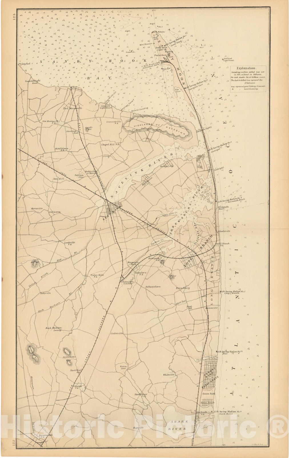 Historic Map : Atlas New Jersey Coast, Sandy Hook 1878 , Vintage Wall Art