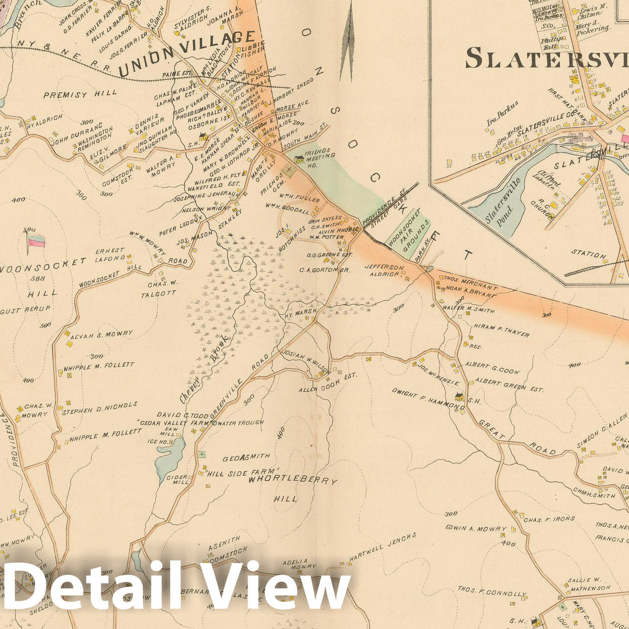 Historic Map : Atlas of Providence County, North Smithfield 1895 , Vintage Wall Art