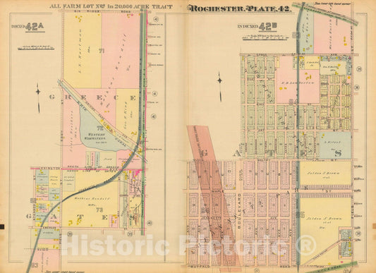 Historic Map : Atlas City of Rochester New York, Rochester 1910 Plate 042 , Vintage Wall Art