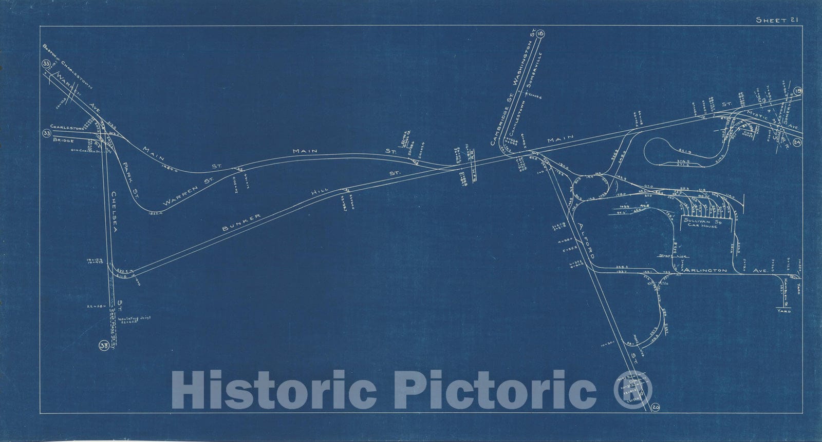 Historic Map : Boston Elevated Railway Track Plans, Charlestown 1936 Plate 021 , Vintage Wall Art