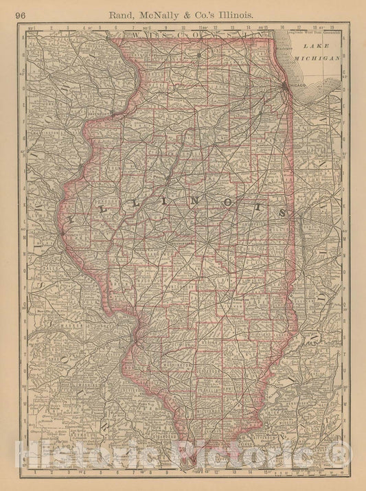 Historic Map : Illinois 1877 , Business Atlas of the USA , Vintage Wall Art