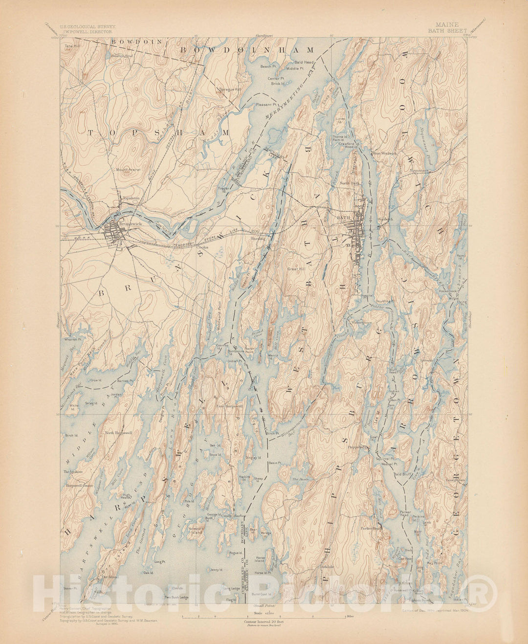 Historic Map : Atlas of Maine 1905, USGS Maine: Bath Sheet Topographic Map , Vintage Wall Art
