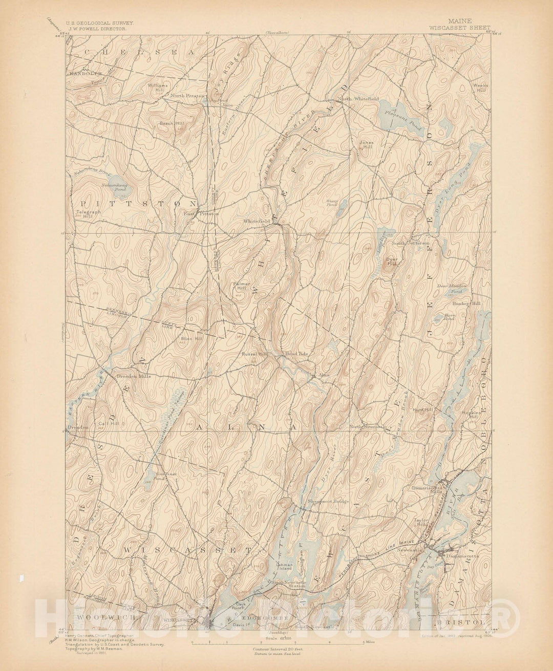 Historic Map : Atlas of Maine 1905, Damariscotta & Wiscasset Topographic Map , Vintage Wall Art