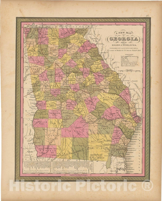 Historic Map : Georgia 1847 , A New Universal Atlas of the World , Vintage Wall Art