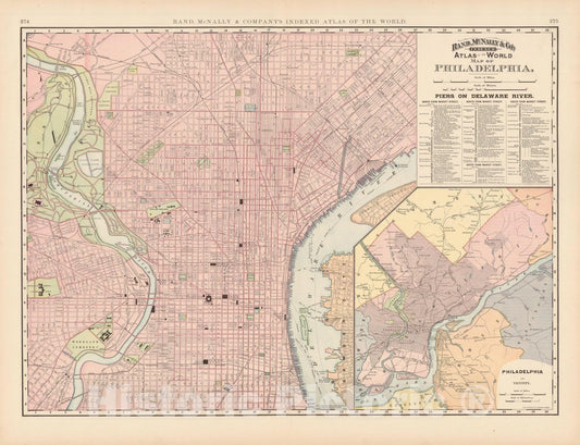 Historic Map : Philadelphia 1891 , Rand McNally's Atlas World , Vintage Wall Art