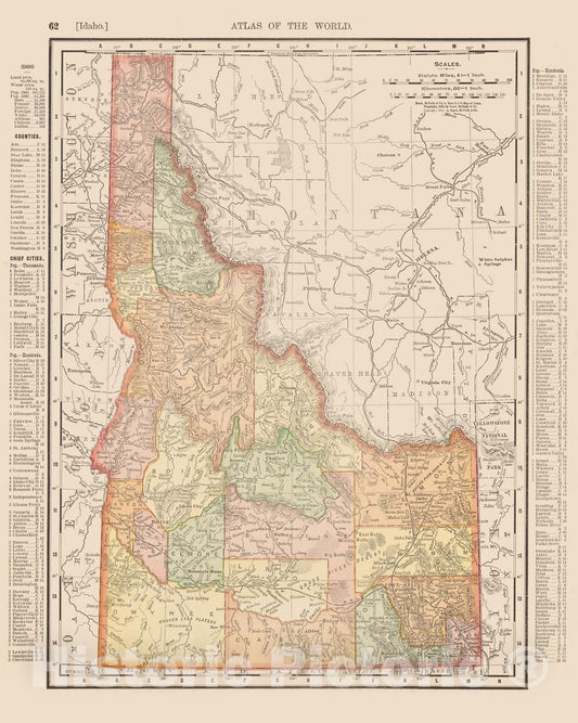 Historic Map : Idaho 1900 , Universal Atlas World , Vintage Wall Art