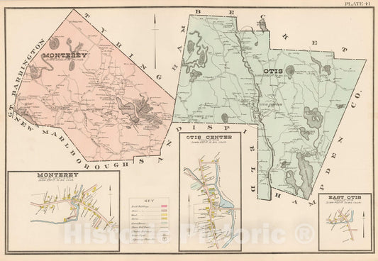 Historic Map : Atlas of Berkshire County Massachusetts, Monterey & Otis 1904 Plate 041 , Vintage Wall Art