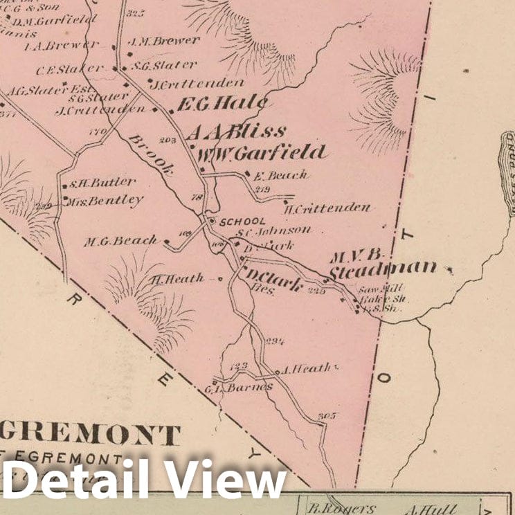Historic Map : County Atlas of Berkshire County, Egremont & Tyringham 1876 , Vintage Wall Art