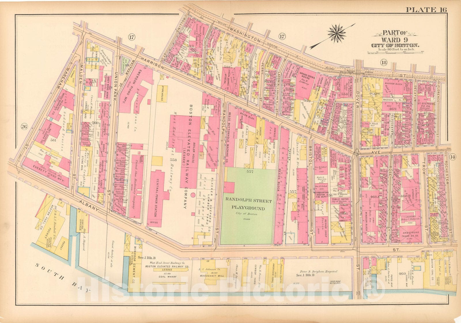 Historic Map : Atlas City of Boston, Boston 1912 Plate 016 , Vintage Wall Art