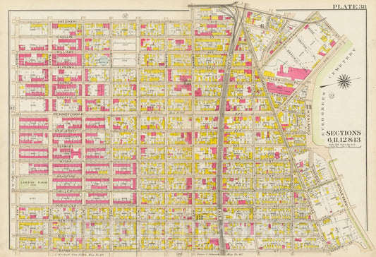 Historic Map : Vol. 1, Brooklyn 1908 Plate 038 , Atlas Borough of Brooklyn , Vintage Wall Art